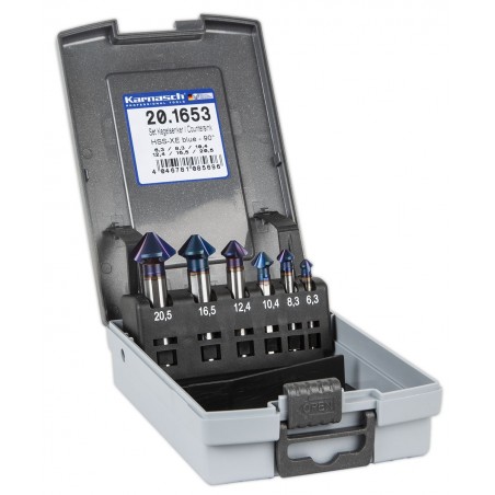 6-osaline koonussüvistite komplekt Karnasch Countersink 90° HSS-Xe Blue-Tec coating