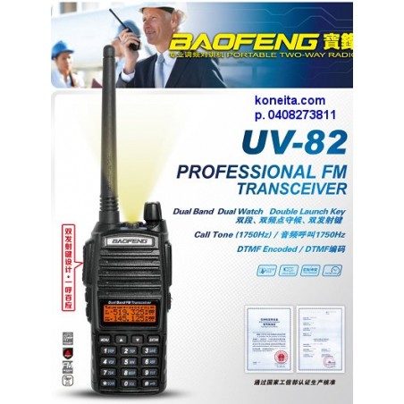 Baofeng UV-82CE PRO 160/443 MHz kanalipõhiselt programmeeritud kahesageduslik käsiraadiotelefon