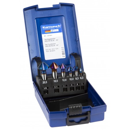 6 dalių kūginių galvučių rinkinys su „Karnasch Countersink 90° HSS-Xe Blue-Tec" danga 